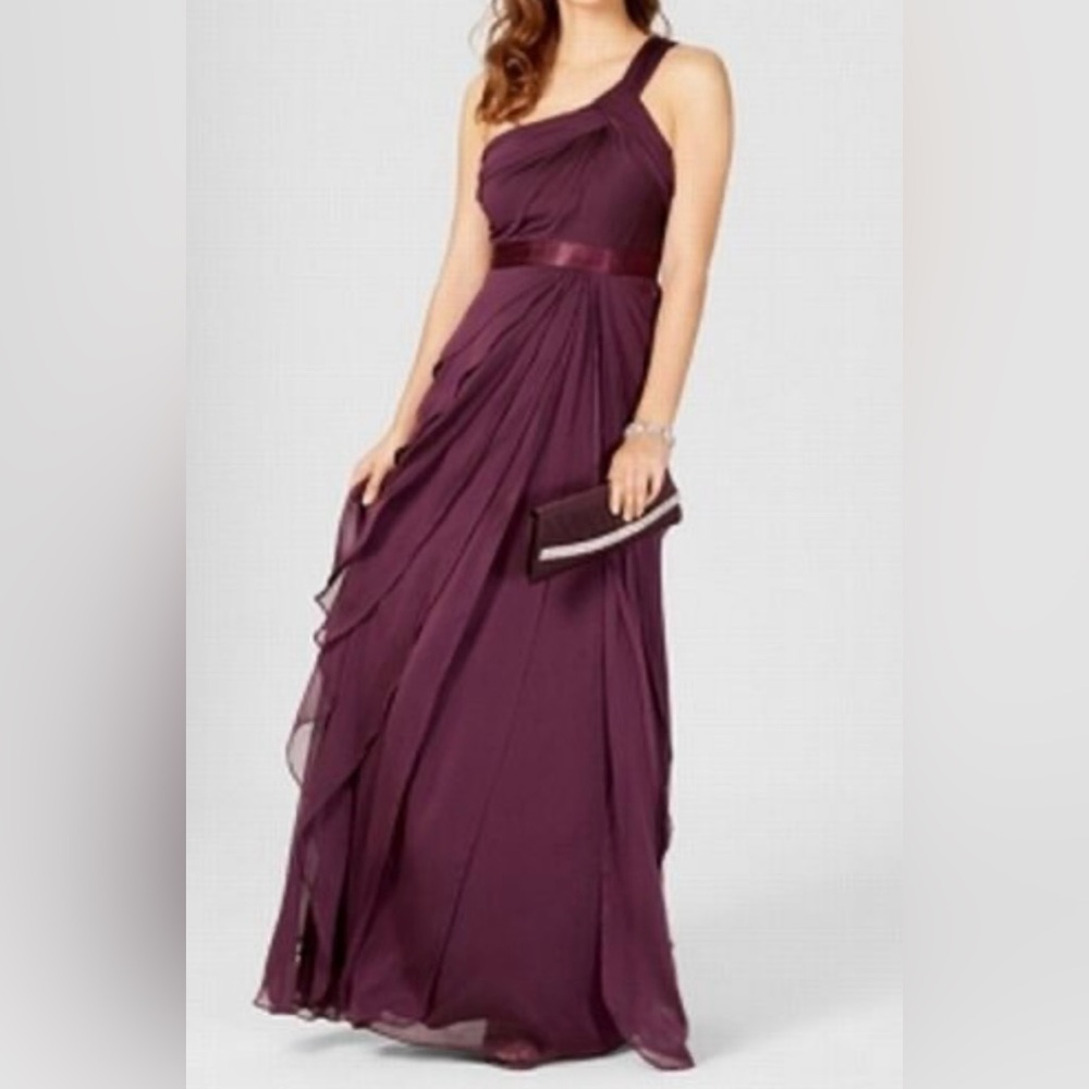Adrianna Papell Women's One Shoulder Purple Sz 18 Chiffon Gown